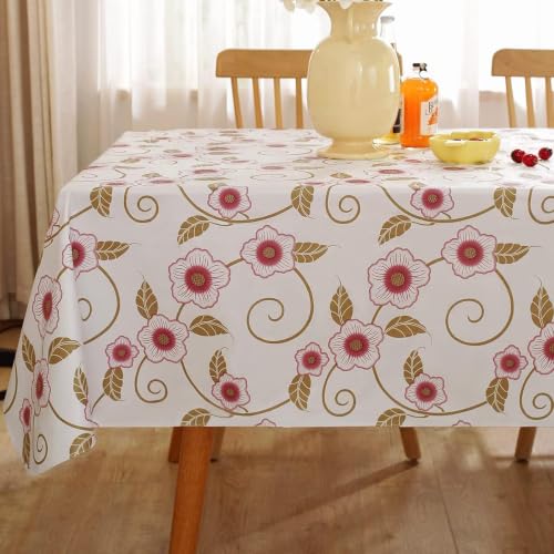 Spring Summer Vinyl Tablecloth with Flannel Backing Rectangle 60 x 102 Inch - Wipeable Non Slip Durable Plastic Autumn able Cloth, Heavy Weight Table Cover for Summer Fall Dining, Party, Picnic, Outdoor