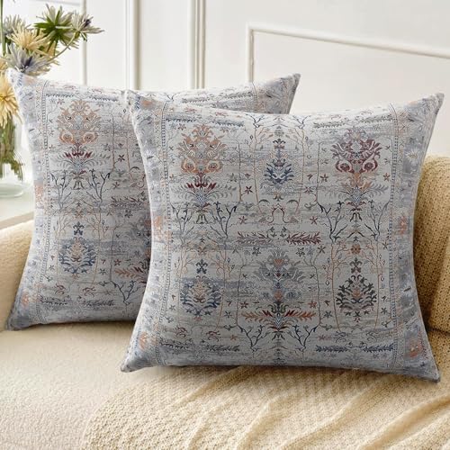 ZSYTZL Boho Throw Pillow Covers 24x24 inch Set of 2,Soft Pillowcases Bohemia Carpet Pattern Decorative Sofa Living Room Bed Square Pillow Case Cushion Cover-Gray Flower