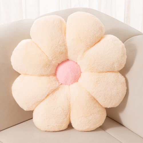 FIONOUT Flower Pillow Decorative Throw Pillows Super Soft Daisy Flower Floor Plush Pillow Seating Custion for Reading Pillow and Room Dector Pillow(45CM/17.7inch Beige)