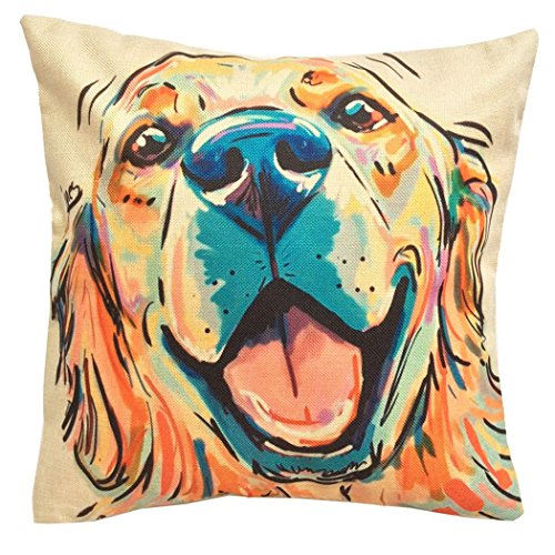 "Redland Art Cute Pet Golden Retriever Dog Pattern Linen Throw Pillow Covers Car Sofa Cushion Cover Pillowcases Home Decor 18""x18"" Inch 45 cm"
