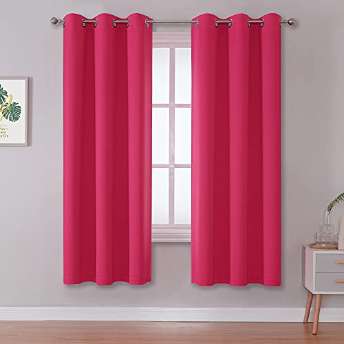 DUALIFE Pink Blackout Curtains for Bedroom-Hot Pink Room Darkening Curtains Thermal Grommet Window Curtains for Girls Living Room, 2 Panels, 42 x 63 Inch, Raspberry