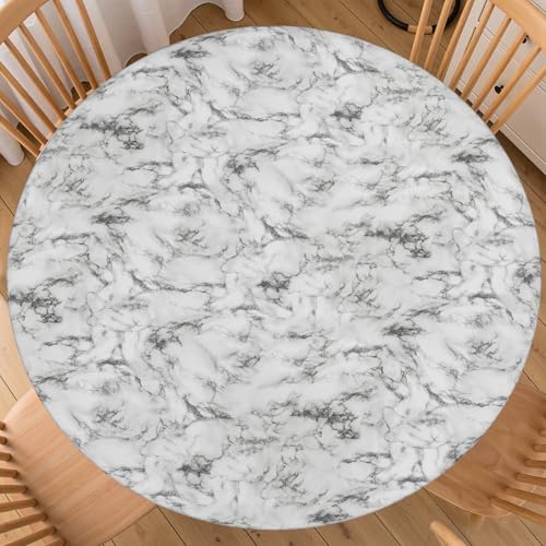 "White Marble Round Fitted Tablecloth with Elastic Modern Grey Texture Table Cloth Outdoor Decorative Washable Stretch Seasonal Removable Table Cover Kitchen Dining Patio Picnic for 40""-44"" Table"