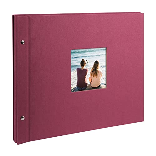 goldbuch Bella Vista 28808 Screw-In Photo Album with Window Cut-Out 39 x 31 cm 40 White Pages with Glassine Dividers Album Expandable Linen Photo Book Fuchsia