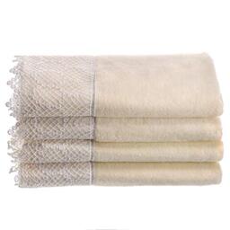 Creative Scents Extra-Absorbent Towels, 100% Cotton Velour Cream Towel, with Scallop Lace Trim - 4 Piece Towel Set, Fingertip Towel 11 by 18-Inch