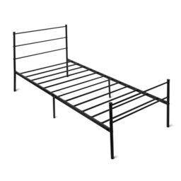 Amazon Basics Bed Frame with Headboard, Non-Slip with Steel Slats, Metal non foldable, 90W x 190L, Single, Black