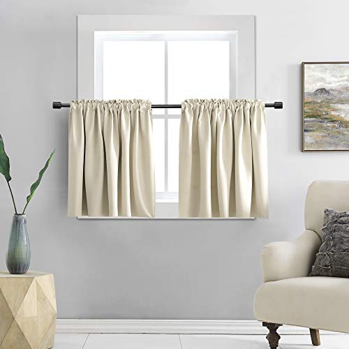 DONREN Small Window Room Darkening Tier Curtains - Thermal Insulated Window Treatment RV Curtains (52 W x 30 L,2 Panels,Cream Beige)