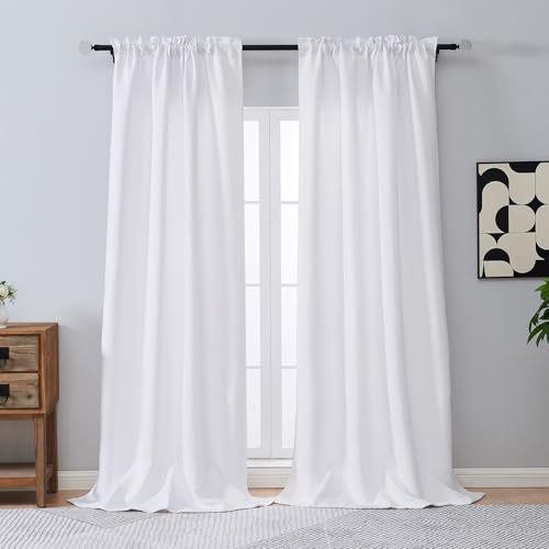 OVZME Pure White Curtains for Bedroom 96 Inch Length 2 Panels Set, Soft Fabric Solid Thermal Insulated Light Filtering Living Room Curtains, Dual Rod Pocket Window Drapes, 2x50Wx96L Inches