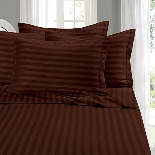 Elegant Comfort Softest and Coziest 4-Piece Sheet Set - 1500 Thread Count Egyptian Quality Luxurious Wrinkle Resistant 6-Piece Damask Stripe Bed Sheet Set, Twin, Chocolate Brown