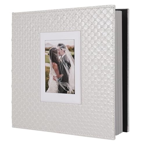 RECUTMS 60 Pages DIY Photo Album PU Leather Cover Children's Illustrated Photo Album Family Pictures Any Size Scrapbook Album (White)