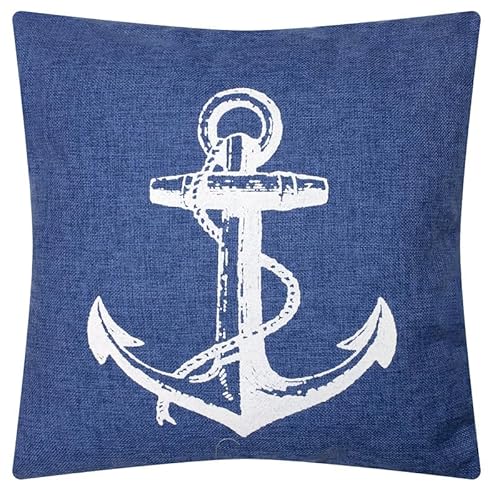 Nauticalia Denim-style Cushion with Anchor, blue, 40cm