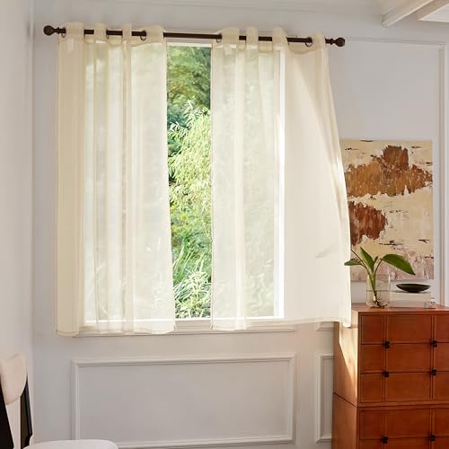 MISSTIAM Foil Stripe Beige Sheer Curtains 72 inches Length 2 Panels with Grommets 52 inches Widith, Semi Transparant Curtains for Living Room and Multiple Rooms, Light Filtering Window Treatment
