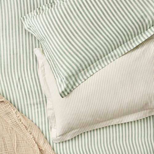 Furn. Yard Hebden Mélange Stripe 100% Cotton Pillowcase Pair – Soft Textured Striped Design (Forest – 50x75cm)
