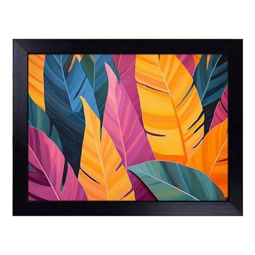 Lap Tray with Bean Bag Cushion, Tropical Leaf Minimalism - Handmade in the UK, Raised Wooden Edge, Padded Cushion, Heat-Resistant Wipe-Clean Surface, for Meals, Laptops and Crafts