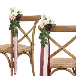 DreamBuilt Wedding Chair Decorations Pew Flowers for Wedding Ceremony Party Aisle Decor with Artificial Flowers Eucalyptus and Ribbons Burgundy Set of 10
