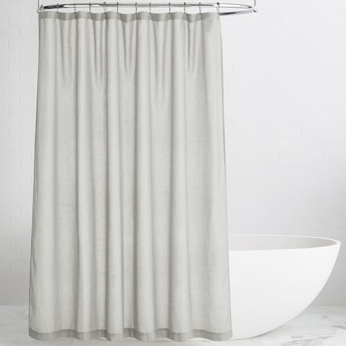 KGORGE Linen Blend Semi-Sheer Shower Curtains Grey for Bathroom - Lightweight Waterproof Fabric for Bathtub, Privacy Assured, Hooks Included, Button Hole, W72 x L78