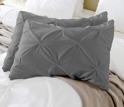 King Pillow Shams Set of 2 Pinch Pleated Dark Grey Pillow Shams King 20X36 Pinch Pillow Covers 100% Egyptian Cotton 600 Thread Count Hotel Class Bedding King Size Decorative Pinch Pillow Shams Set