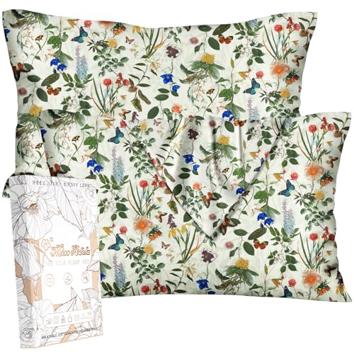 "Miss Adola Silk Pillowcase 2 Pack - Cute Pillow Cases 20"" x 26"" Standard Size Set of 2 for Hair and Skin Smooth Soft Breathable with Hidden Zipper Cooling Pillow Covers for Sleeping, Butterfly Plant"