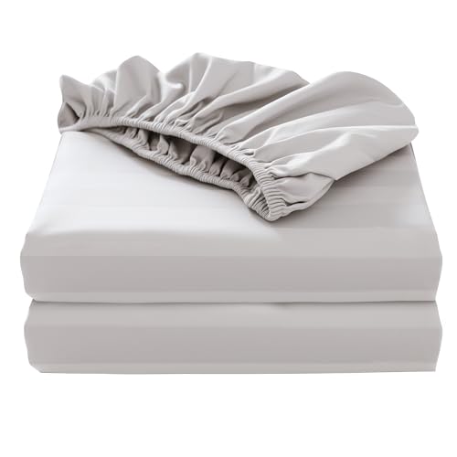 "2-Pack Pure Cotton Fitted Sheet King Size, 600 Thread Count 16"" Deep Pocket Egyptian Cotton Fitted Sheet (2pcs, King, Stripted Light Beige)"