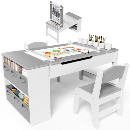 Clevich Kids Table and Chair Sets, Wooden Children Painting Table