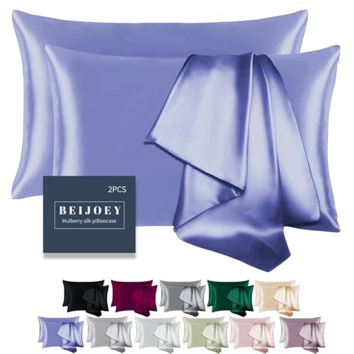 BEIJOEY 100% Mulberry Silk Pillowcase for Hair and Skin,with Hidden Zipper,Both Sides 19 Momme 600 Thread Count Natural Silk Pillow Cover,Soft Breathable Smooth (Gray Blue, Standard 20''x26'')
