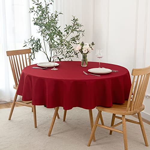 maxmill Round Linen Looking Textured Tablecloth Spill-Proof Wrinkle Free Soft Jacquard Table Cloth for Circular Table Cover, for Dining Room Banquet Christmas Parties Holiday Dinner, 70 Inch, Red