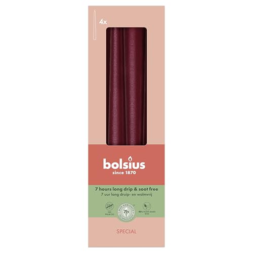 Bolsius - Smooth Taper Candles - Red Metallic - 24.5 cm - Pack of 32 - Decorative Candles - No Palm Oil