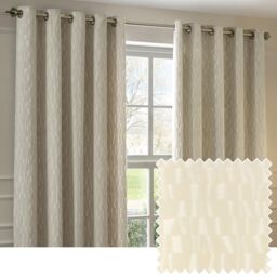 Paoletti Manhattan Room Darkening Eyelet Curtain Pair – Elegant Velvet Geometric Textured Lined Ring Top Drapes (Ivory - 168x183cm)