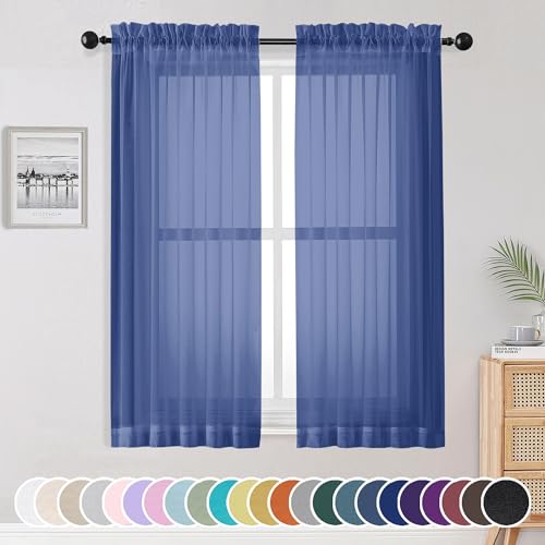 OWENIE Sheer Curtains 63 Inch Length 2 Panels Set, Royal Blue