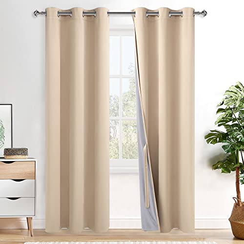 XWZO Total Blackout Curtains 84 Inches Long - Thermal Insulated, Noise Reducing and Heat Blocking Drapes for Hall and Studio Windows with Tiebacks, Biscotti Beige, W42 x L84, Set of 2
