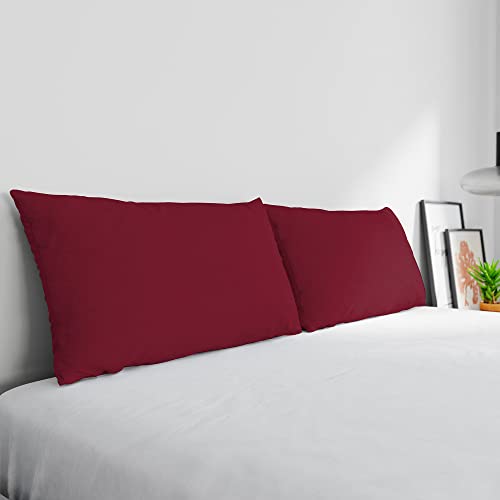 Max Color Pair of Pillowcases 100% Cotton, Made in Italy, Pillowcase Size 50 x 80 cm with Inner Flap, Plain Colour - Burgundy