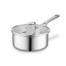 Sur La Table Tri-Ply 18cm Saucepan with Tempered Glass Lid, Satin Interior Finish, Induction Compatible, Stainless Steel, SLT900232