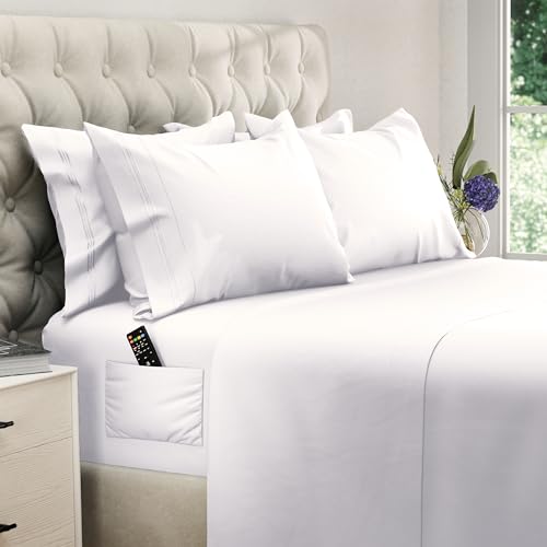 DREAMCARE King Sheets - Cooling Bed Sheets - 6pcs Set - King Size Sheets Set - King Sheet Set - King Size Sheets Soft & Long Lasting 100% Fine Brushed Polyester with Side Pocket - White