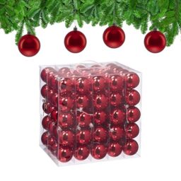 Relaxdays Christmas Baubles, Set of 100, Festive Tree Ornaments, D: 6 cm, Holiday Decorations, Plastic, Shiny, Red