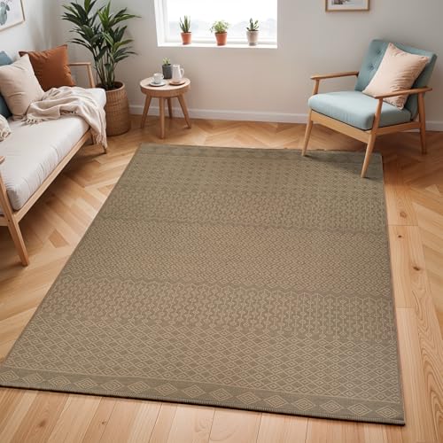 Livabliss Tropea Machine Washable - Geometric Jute Area s Living Room, Large 158x213 cm - Traditional Boho Style, Dining Room, Kitchen, Hallway - Tan and Beige