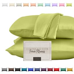 Elegant Comfort Silky and Luxurious 2-Piece Satin Pillowcase Set for Healthier Skin and Hair, Hidden Zipper Closure and Beautifully Packaged, Satin Pillowcase Set, King, Pistachio Green