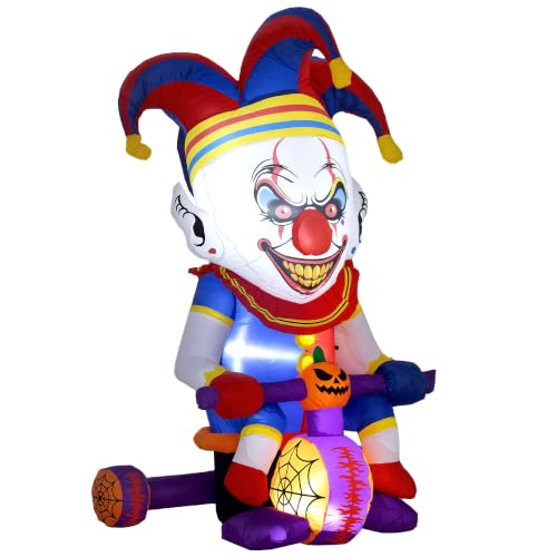 Outsunny 4ft Halloween Inflatable Clown on Bicycle, Blow Up Decoration - Outdoor Halloween, 3 Built-in LED Lights, Garden, Party, Indoor Outdoor