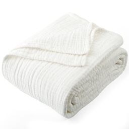 "Carriediosa 100% Cotton Muslin Throw Blanket 50"" X 70"" Throw XL Size，4-Layers Summer Gauze Throws for Bed Couch，Soft Lightweight Breathable Linen Blankets Bedspread for Adults All Season，White"