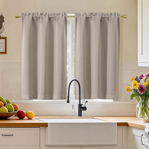 "Simplebrand Stone Blackout Curtains 45 inch Length 2 Panels, Thermal Insulating Energy Saving Tiers Drapes with Rod Pocket, Small Window Drapes Black Out Bathroom Laundry Room RV, Each 30"" Wx45 L"