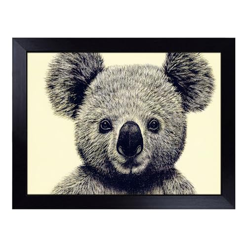 Lap Tray with Bean Bag Cushion, Flawless Koala Bear - Handmade in the UK, Raised Wooden Edge, Padded Cushion, Heat-Resistant Wipe-Clean Surface, for Meals, Laptops and Crafts