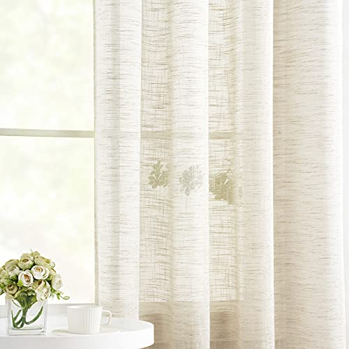 "Treatmentex Linen Semi Sheer Curtains for Living Room 84inch Natural Farmhouse Curtain Panels for Bedroom Office Rustic Privacy Curtain Drapes for Kitchen Dining Room Rod Pocket Beige 52"" 2 Panels"