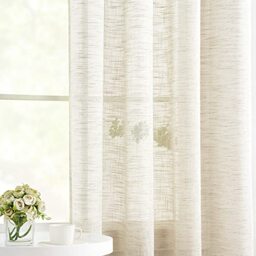 "Treatmentex Linen Semi Sheer Curtains for Living Room 84inch Natural Farmhouse Curtain Panels for Bedroom Office Rustic Privacy Curtain Drapes for Kitchen Dining Room Rod Pocket Beige 52"" 2 Panels"