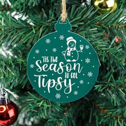 eBuyGB 'Tis The Season To Get Tipsy Christmas Bauble, Green Acrylic Hanging Decoration, Xmas Tree Ornament, Christmas Decorations Funny, Christmas Baubles