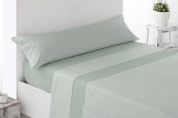 Miracle Home. Vichy 4-Piece Bedding Set, Fitted Sheet, Flat Sheet and 2 Pillowcases, Anti-Peeling, 50% Cotton-50% Brushed Microfibre, Green, 150 x 200 cm, 150 cm Bed