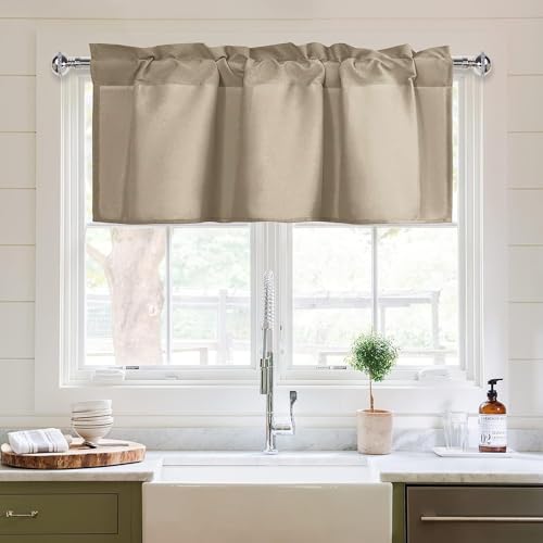 XWZO Kitchen Valances Curtains for Windows Living Room Bedroom Bathroom Toppers Farmhouse Style Rustic Dinning Room Blackout Thermal Insulated Rod Pocket, W42 x L12 Inch Length, Cappuccino, 1 Panel.