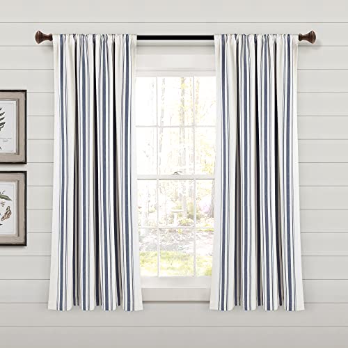"Lush Decor Farmhouse Stripe Yarn Dyed Eco-Friendly Recycled Cotton Window Curtain Panel Pair, 63"" L x 42"" W, Navy"