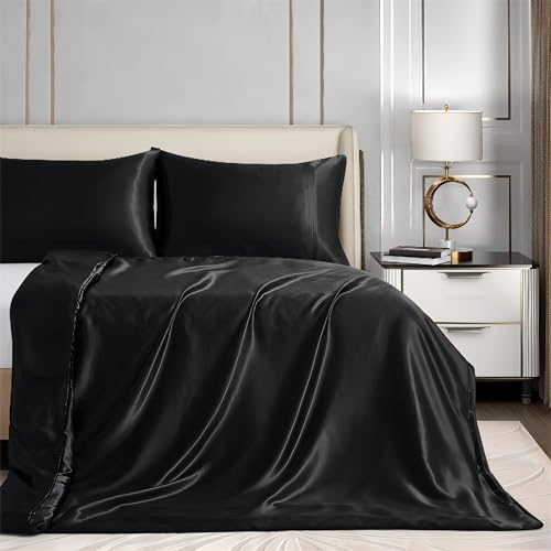 "Homiest 60""x80"" Satin Weighted Blanket Cover, Black, 8 Ties, Queen - Zippered Closure, Protects From Stains & Wear, Silky Texture, Hair & Skin Friendly, Machine Washable, Fade Resistant"