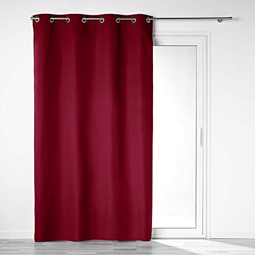 Douceur d'Intérieur, 140 x 260 cm 100% Opaque Microfibre Plain Eyelet Curtain Dark Red
