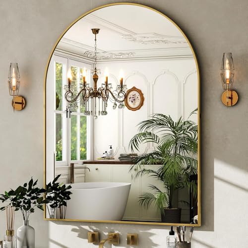 "HARRITPURE 30""x40"" Arched Bathroom Mirror - Gold Wall Mounted Mirror - Black Arch Mirror - Aluminum Alloy Frame Bathroom Mirror Living Room, Bedroom, Bathroom and Entryway"