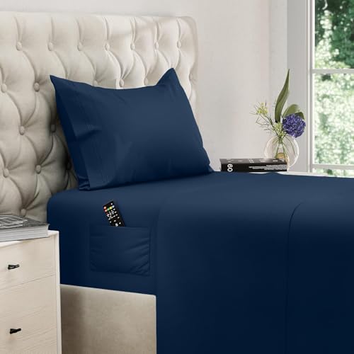 Twin XL Sheets XL Twin Sheet Set Twin XL Fitted Sheet 3 Pcs. Extra Deep Pocket Extra Long Twin Sheets XL Twin Fitted Sheet Twin Extra Long Sheet Set Twin XL Bedding Set Twin XL Fitted Sheets Navy Blue