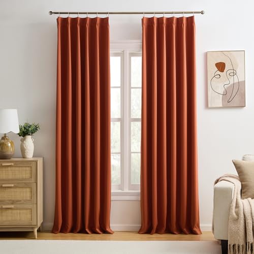 KEQIAOSUOCAI Burnt Orange Pinch Pleated Curtains Blackout 40x96 2 Panels